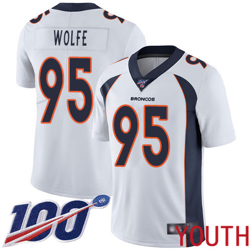 Youth Denver Broncos #95 Derek Wolfe White Vapor Untouchable Limited Player 100th Season Football NFL Jersey->denver broncos->NFL Jersey